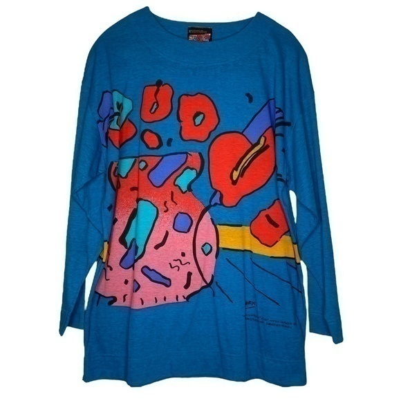 Vintage Peter Max 1987 Top Neo Max Annas Flowers III Graphic Tee Shirt Top